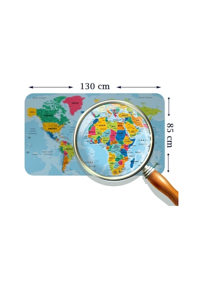 Türkçe Eğitici Ülke Ve Başkent Okyanus Detaylı Atlası Dünya Haritası Duvar Sticker -85x130-3870 Çok Renkli