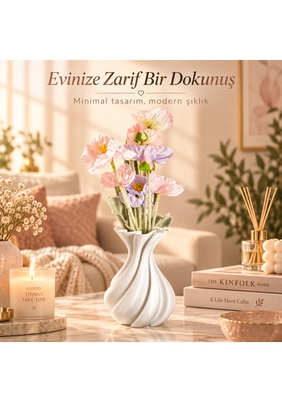 Silk Wave Spiral Bioplastik Vazo Kırılmaz Dekoratif Modern Minimalist Ev Aksesuarı Beyaz