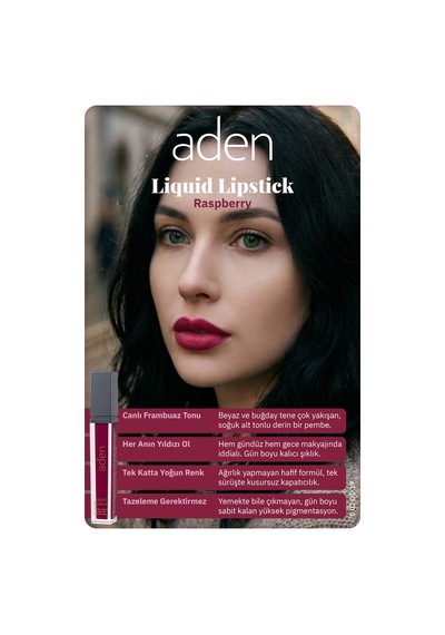 Aden Liquid Lipstick - Likit Ruj 19 Raspberry Ahududu Çok Renkli