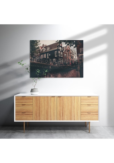 Cakasepetim Amsterdam Kanal Üzerinde Köprü Ve Bisikletler Ahşap Mdf Tablo