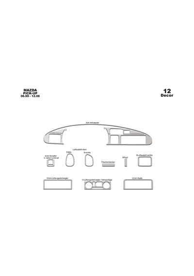 Mazda Pick Up Torpido Kaplama 1999-2006 12 Parça Alüminyum