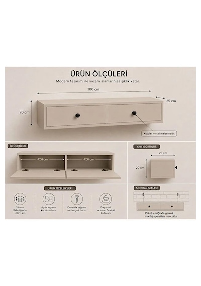 Modern Mdf Beyaz 2 Kapaklı Makyaj Masası - Dresuar