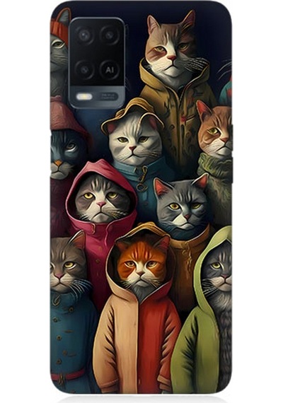 Oppo A54 Uyumlu Silikon Kılıf Kapşonlu Kediler