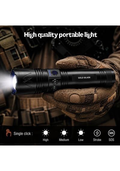 Gold Sılver Gs-4700 Şarjlı El Feneri, Usb Type-c Şarjlı, 18650 Pilli, Cob Yan Işık, Zoomlu Led El Feneri, 5 Aydınlatma Modu, Alüminyum Gövde, Kamp Balıkçılık Acil Durum 3200k