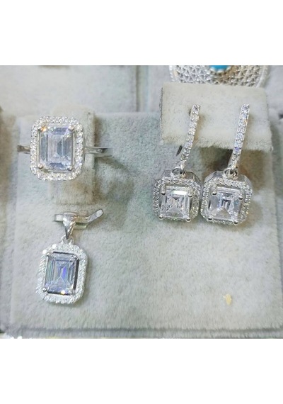 Oriental Kuyumculuk Jewellery Baget Taşlı Dikdörtgen Gümüş Set Takım Gümüş