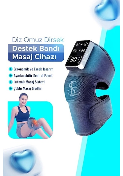 Şarjlı Dirsek Omuz Kol Masaj Aleti Isıtmalı Titreşim Eklem Fizyoterapi Masaj Gri