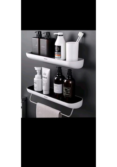 Duvara Yapışkanlı İkili Banyo Ve Mutfak Düzenleme Rafı Set Beyaz - Siyah