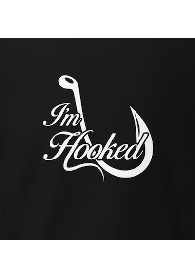 Wildstyle I'm Hooked Balıkçılık Olta Balıkçı Tutkusu Baskılı Unisex Bisiklet Yaka Pamuklu Tişört Siyah
