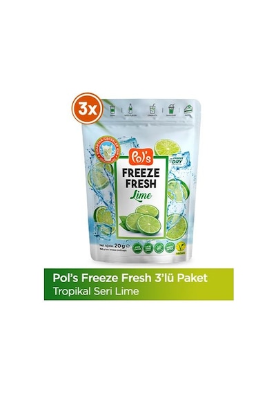 Pol's Freeze Fresh Lime 20 G X 3 Adet Freeze Dry Dondurularak Kurutulmuş Meyve 200 G