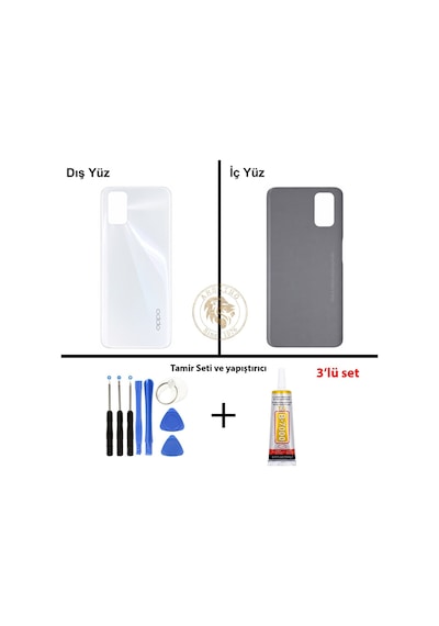 Oppo A72 Beyaz Uyumlu Arka Kapak + Yapıştırıcı Ve Vida Seti Arka Cam Batarya Pil Kapağı Lazer Kesim Çok Renkli