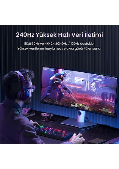 Veggieg Hdmı 2.1 8k 60hz 4k 120hz 48 Gbps Hdr Earc Hdcp 2.2 Örgülü Ses Ve Görüntü Kablosu 1.5 Metre