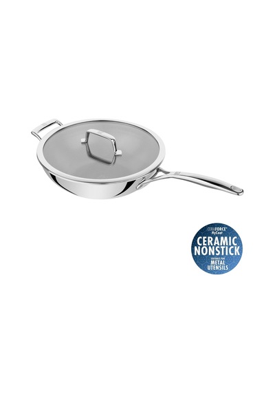 Peak Ceraforce Hycoat Wok, Cam Kapaklı, 30 Cm, Paslanmaz Çelik 18/10 Çok Renkli