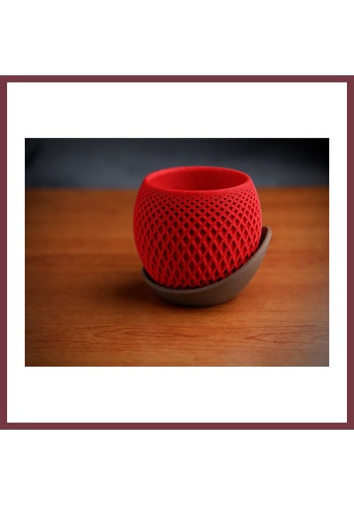Storeşahin 3d Baskı Küre Saksı - Kafes Dokulu İki Parçalı Dekoratif Saksı - Kırmızı-kahverengi Shn0720 03560054