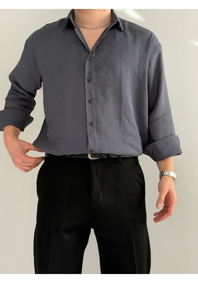 Relaxed Fit Hafif Rahat Modal Kumaş Gömlek Füme