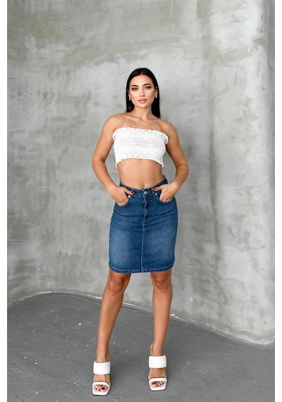 HLT Jeans Açık Mavi Kadın Regular Fit Yüksek Bel Orta Boy Denim Kot Etek Alice-4003 Açık Mavi