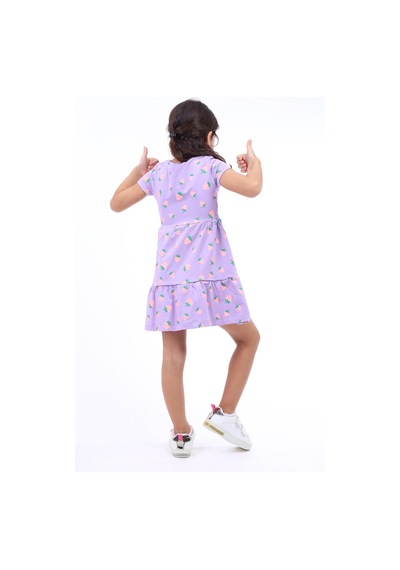 Toontoy Kız Çocuk Bisiklet Yaka Komple Çilek Baskılı Elbise Lila Toontoy Kız Çocuk Bisiklet Yaka Komple Çilek Baskılı Elbise Lila