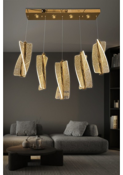 Liza 5 Li Sıralı Sarkıt Led Avize - Kumandalı / Gold Gold