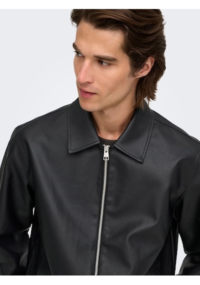 Only & Sons Erkek Onsrem Siyah Deri Ceket - 22038683