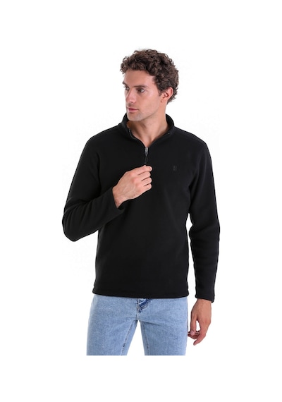 Hatemoğlu Regular Fit Düz Tam Boy Fermuarlı Polar Sweatshirt Siyah