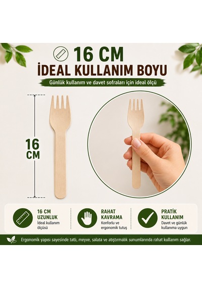 50'li Ekolojik Tahta Çatal 16 Cm Doğal Huş Ağacı Kullan At Davet Parti Organizasyon Çatalı