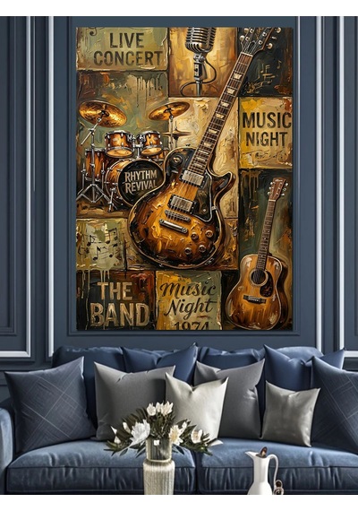 Live Music Klasik Gitar Posteri Dekoratif Kanvas - Mdf Ahşap Tablo