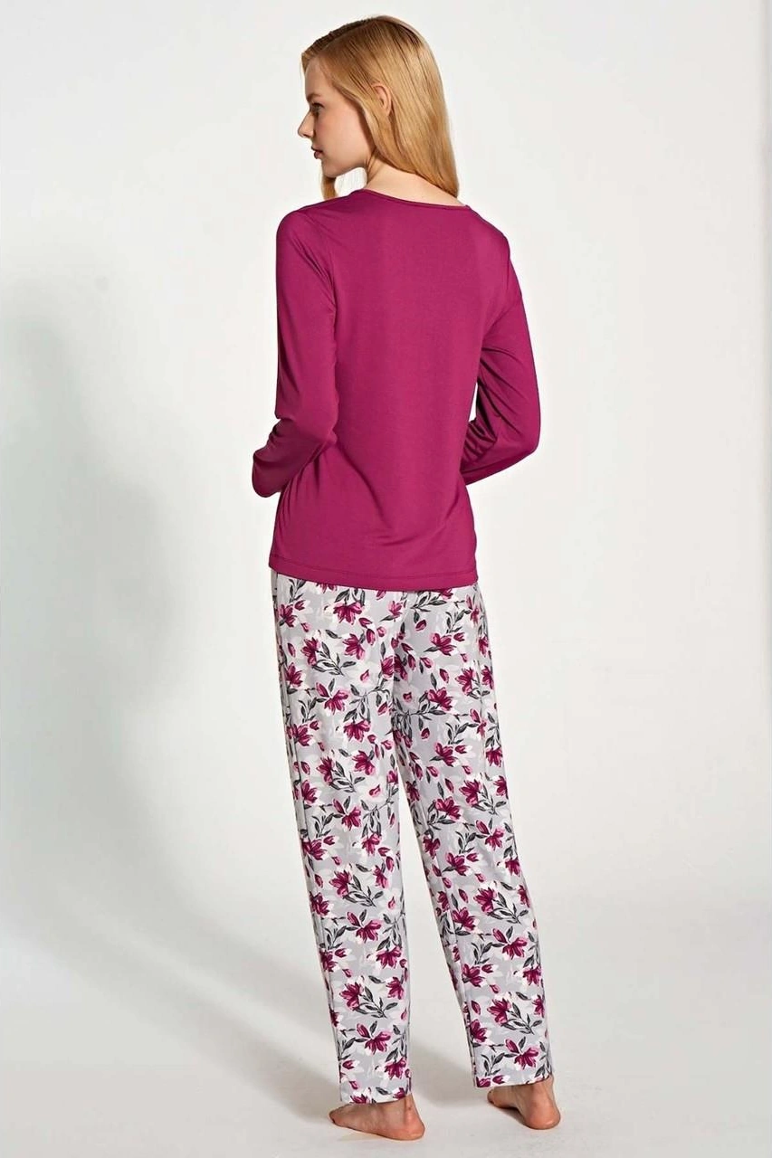 Gd Goldoremi 1776 Kadın Uzun Kollu Düğmeli Desenli Rahat Pijama Takım Fuşya