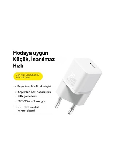 Baseus Gan5 Ultra Hızlı 20w Type C Şarj Başlığı, Ultra Küçük, Akım Ve Isı Korumalı, Yanma Önleyici Adaptör