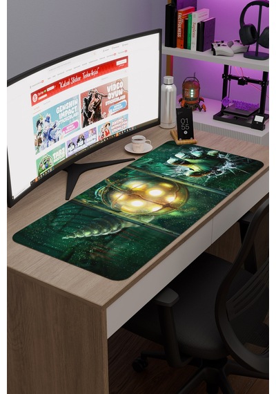 Bioshock Kaymaz Dikişli Kauçuk Oyuncu Mousepad V5 - 90x40 Xxl Gaming Mouse Pad Fare Altlığı