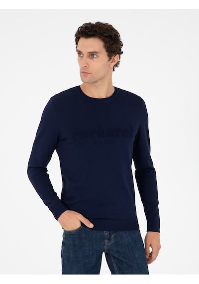 Cacharel Lacivert Slim Fit Bisiklet Yaka Triko Kazak