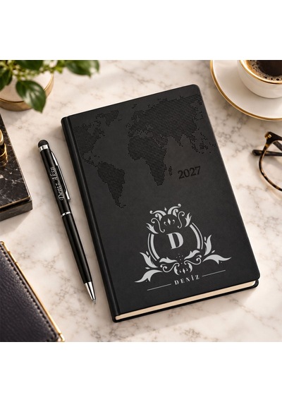 Bk Gift Kişiye Özel 378 Termo Deri Tarihli Ajanda & Siyah Touch Pen Tükenmez Kalem-8