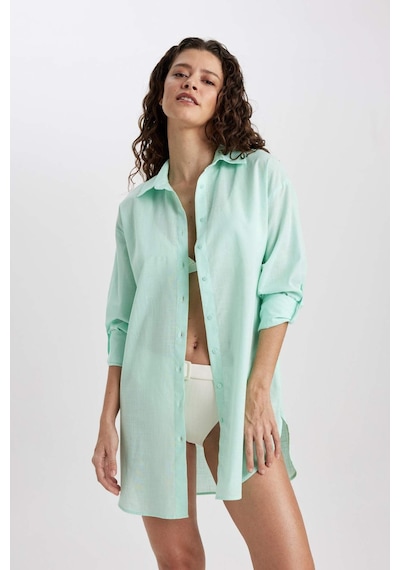 DeFacto Regular Fit Pamuklu Plaj Gömleği-Fall in Love W8241AZ24SMGN1229 Yeşil