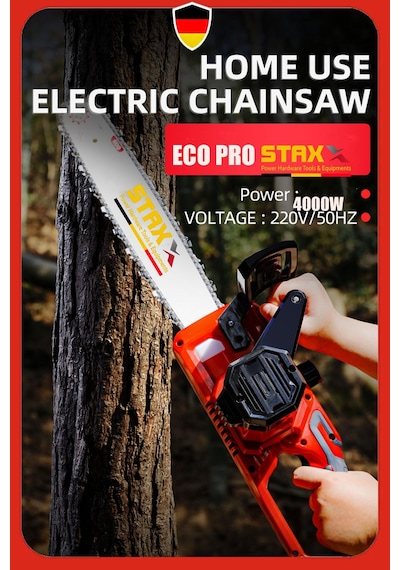 Staxx Ecor400 4000W Elektrikli Testere Hızar Ağaç Odun Kesme Motoru + Ev Tipi 40cm 16IN Palalı Set