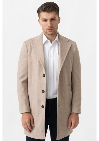 White Stone Ancona 4025-2 Düz Ceket Yaka Slim Fit Pamuklu Kaban K.Bej-K.Bej