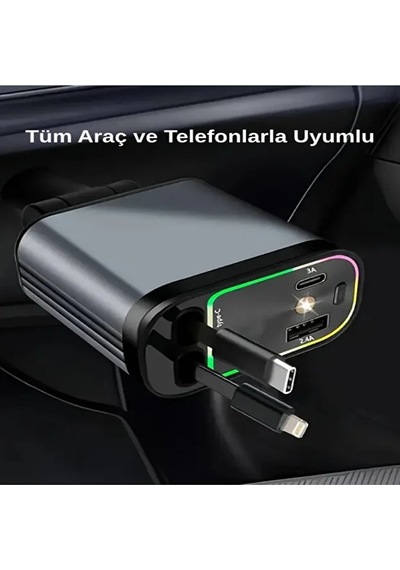 66w Led Işık Yıldızlı Tavan 3.4a Type-c + Araç Usb Çakmaklık Hızlı Şarj Cihazı Tüm Araçlara Uyumlu