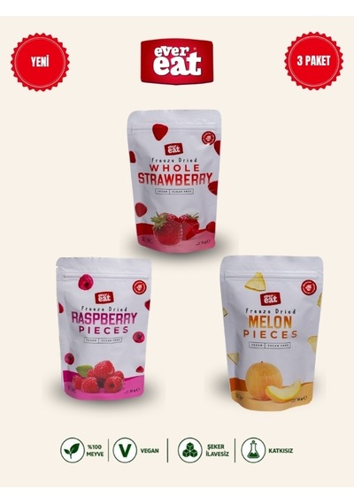 Evereat Çilek-frambuaz-kavun Freeze Dry Meyve Cipsi 3'lü Paket Gurme Atıştırmalık 1 Adet