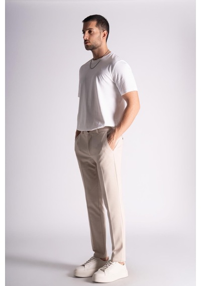 Yan Lastikli Slim Fit Chino Pantalon Bej Bej