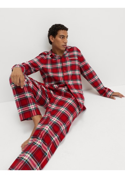 Marks & Spencer Saf Pamuklu Kareli Pijama Takımı Kırmızı