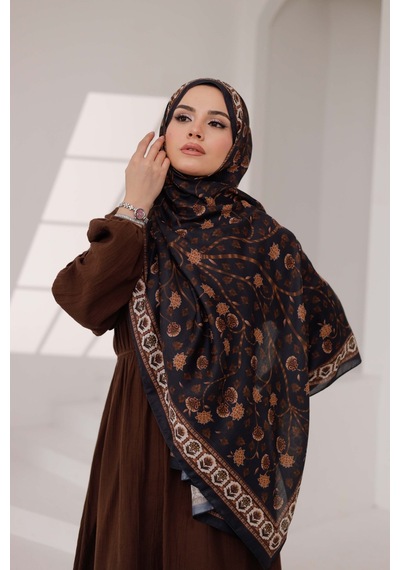 Mimiyum Alya Desen Soft Şal Siyah Kahve Çok Renkli