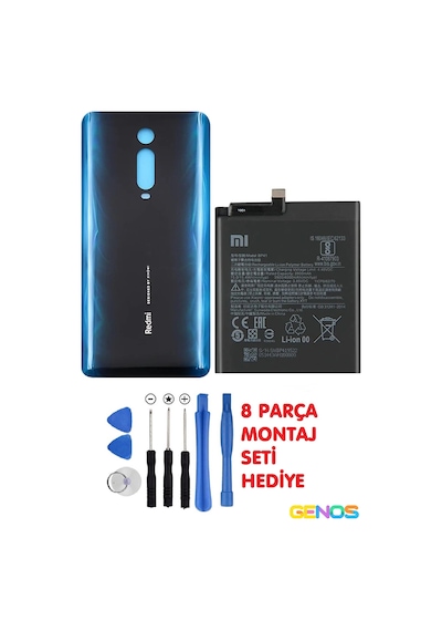 Xiaomi Mi 9t/redmi Uyumlu K20/k20 Pro Arka Batarya Pil Kapağı Cam Mavi + Batarya Pil Bp41 Montaj Set