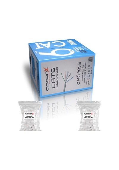 Apronx Cat6 23awg 305 Metre 0,50mm Gri Utp Kablo + 200 Adet Ez Jak