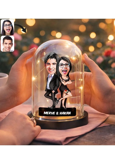 Bk Gift Kişiye Özel Sevgiliye Karikatürlü Led Işıklı Cam Fanus Biblo -13, Romantik Hediye, Ev Hediyesi, Sevgiliye Hediye Kobitmeyencom36862 Bk Gift