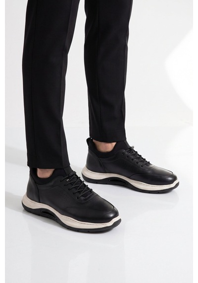 Komcero Kauçuk Tabanlı Siyah-beyaz Hakiki Deri Sneaker Erkek Casual Ayakkabı Hz2844-8225