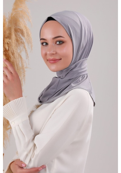 Melodi Scarf Kadın Tesettür Pratik Çıtçıtlı Sandy Fular Hazır Deniz Havuz Uyumlu Bone Açık Gri Açık Gri