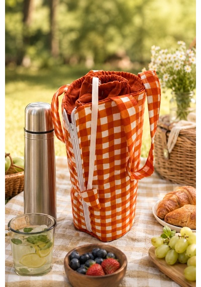 Esnature Sıvı Geçirmez Duck Kumaş Termos Taşıma Çantası 45x55 Cm Omuz Askılı Piknik Ve Seyahat Çan Turuncu
