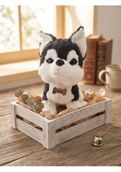 Peluş Kurt Köpeği-35 Cm Gri-beyaz
