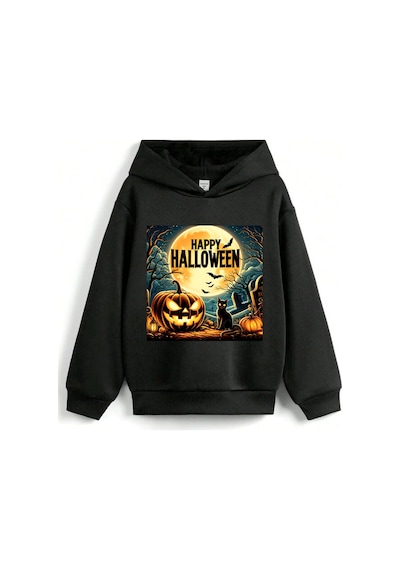 Stil X Halloween - Cadılar Bayramı Baskılı, Kapüşonlu Çocuk Sweatshırt, 3 İplik Şardonlu Siyah Stil X Halloween - Cadılar Bayramı Baskılı, Kapüşonlu Çocuk Sweatshırt, 3 İplik Şardonlu Siyah