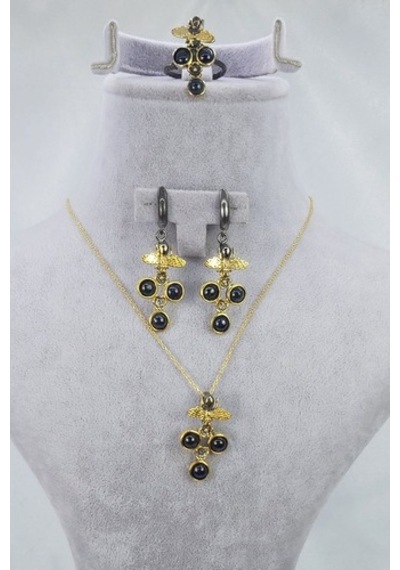 925 Ayar Safir Taşlı 3 Lü Gümüş Set