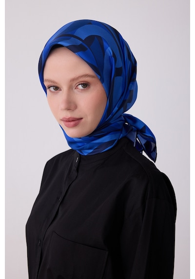 Belli Geometrik Desen İpek Twill Eşarp - 2026 İlkbahar-yaz T 4327 Saks