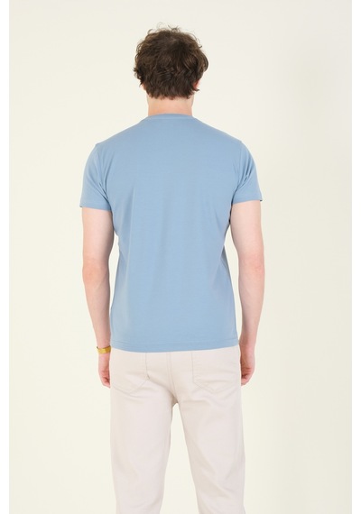 Giyim Dünyası Erkek Sıfır Yaka Basic T-shirt Mavi 001