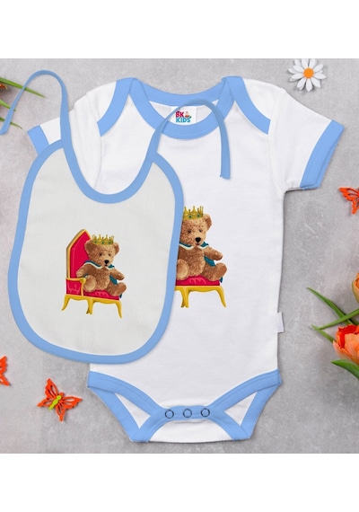 Bk Kids Kral Tasarımlı Mavi Bebek Body Zıbın Ve Mama Önlüğü Hediy Çok Renkli